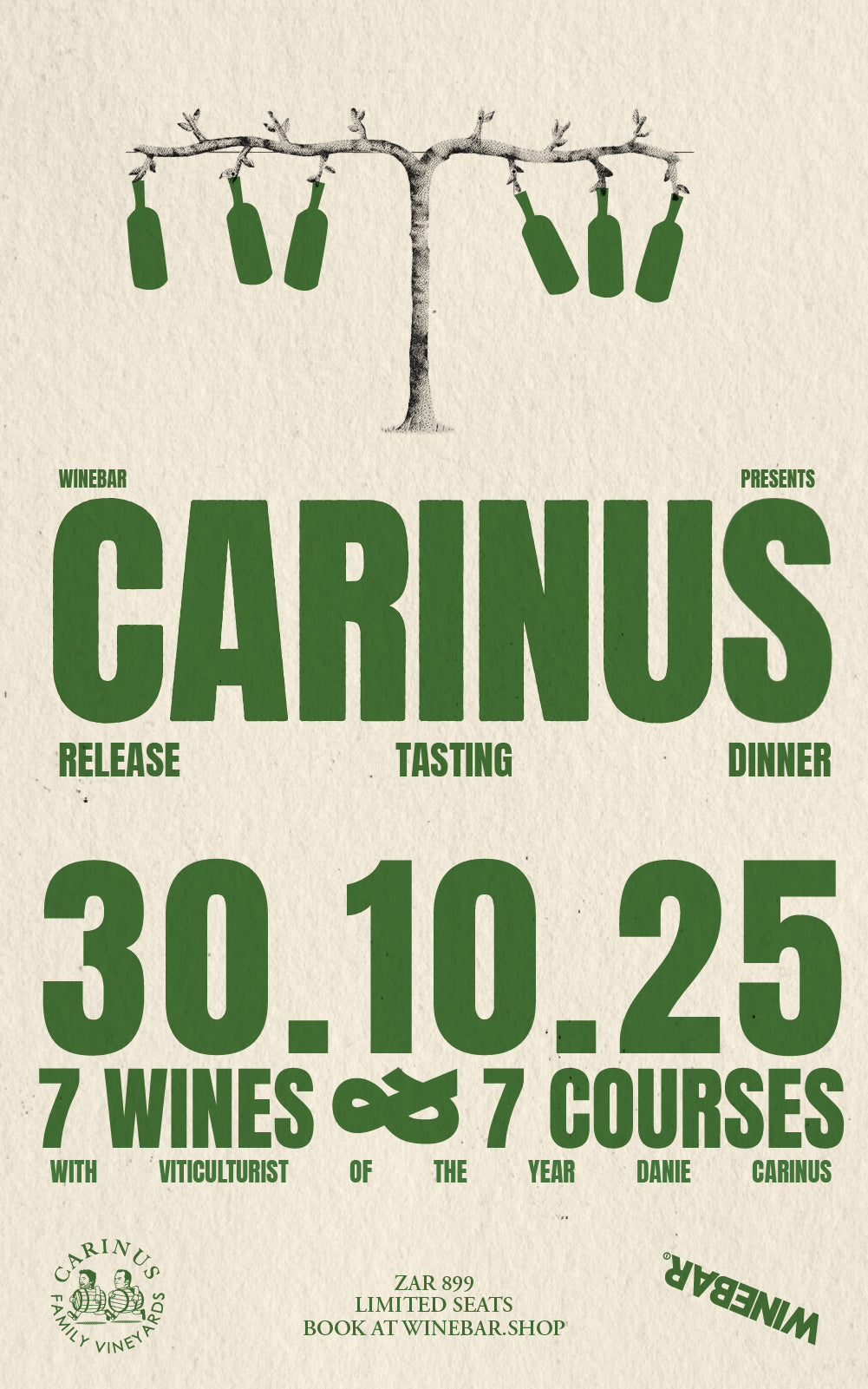 Carinus '24 Vintage Release Tasting & Dinner – Thurs 30 Oct